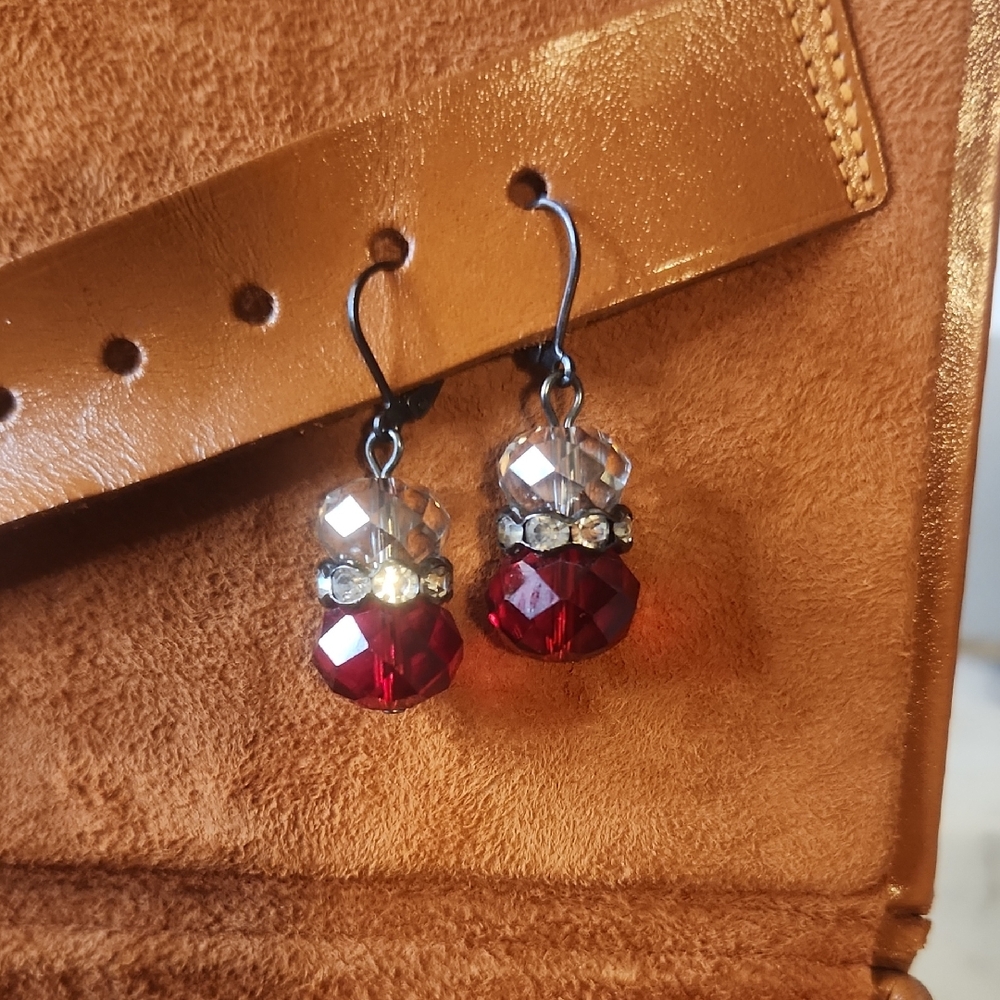 Handmade |  Red & Clear Crystals | Sterling Silver Hooks stones from Egypt